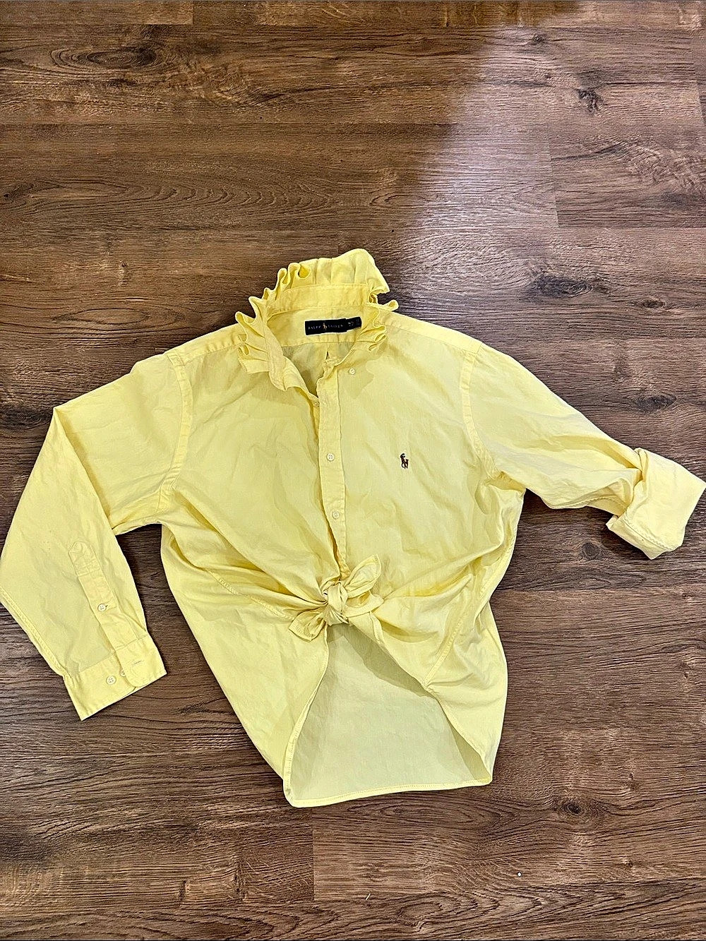 Upcycled Ralph Lauren Yellow Ruffled Collar Button Down Size 161⁄2 Large